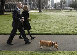 Governor Jerry Brown with wife and dog Sutter