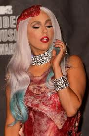 Lady Gaga wearing meat dress