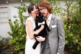 Bride & Groom with Black Cat